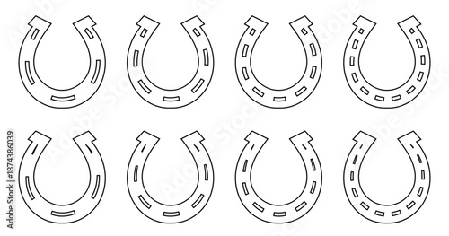 Outline Horseshoe Vector Art - A set of black vector icons of horseshoes.
