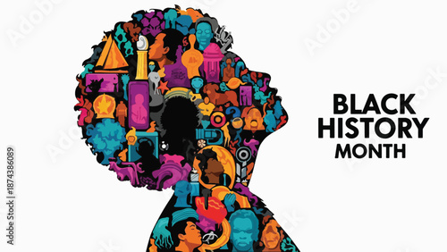 A colorful collage of a person's head