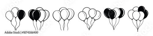 Six Black and White Balloon Clusters Illustration balloons