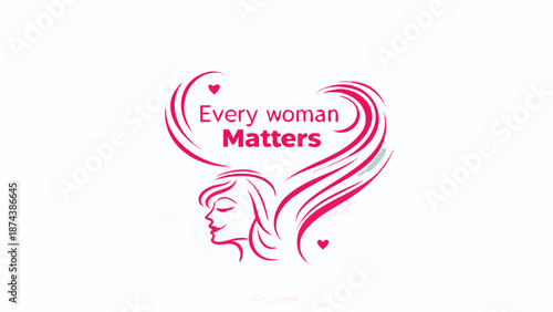 Every woman matters logo pink illustration of woman's face with heart