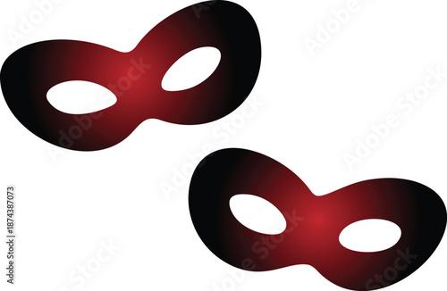 Elegant graphic illustration featuring a pair of vibrant red and black masquerade masks, evoking a sense of mystery, carnival festivity, and theatrical celebration for captivating design projects