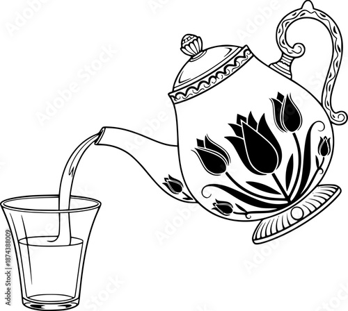 Traditional Tea Pot and Cup Vector Illustration
