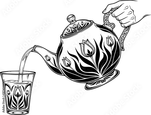 Traditional Tea Pot and Cup Vector Illustration