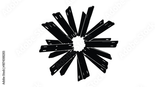 Abstract black and white geometric shape resembling a flower or explosion