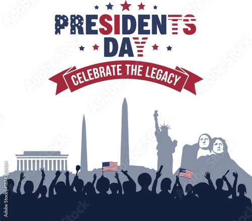 President's day celebration with iconic landmarks and patriotic theme