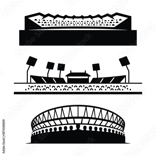 Stadium Icon Set Sports Arena Silhouettes Vector Illustration