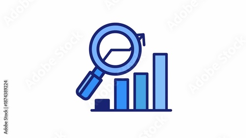 Rising graph with a magnifying glass on top. Suitable for financial analysis concepts, market trends, and data analysis presentations. Illustrates growth, examination, and detailed analysis of progres