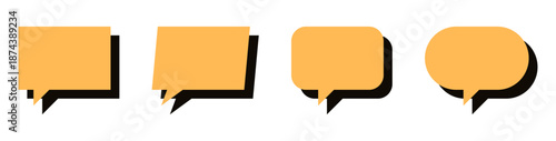 Yellow speech bubble shapes with rounded corners and bold black drop shadows, perfect for social media, communication, chat messages, comments, dialogs, and UI design.