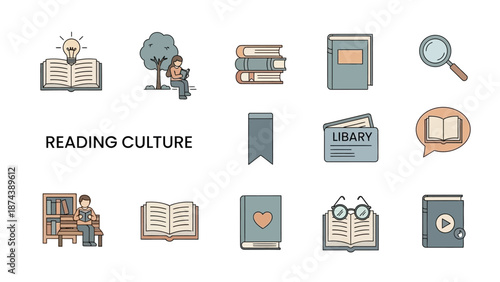 Collection of Book and Reading Icons.