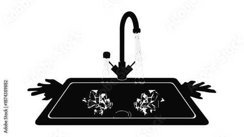 Modern kitchen sink with faucet and flowers