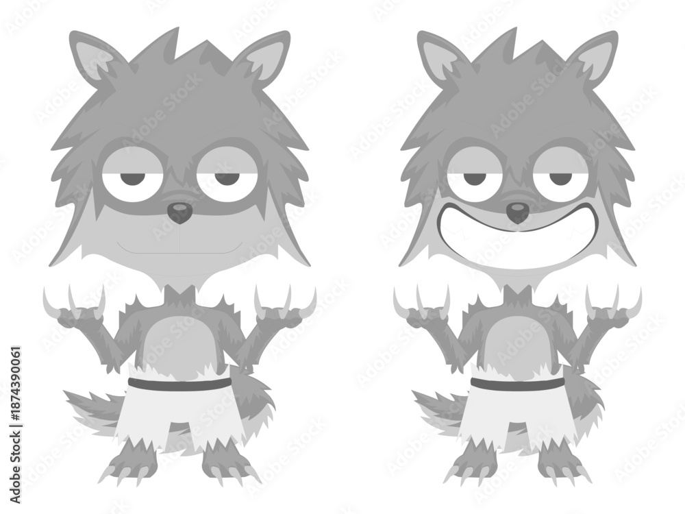 Fototapeta premium Funny Grinning Wolf Character Isolated on White Background