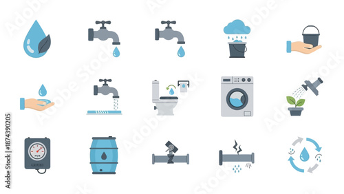 Water Saving Icons and Symbols Collection.
