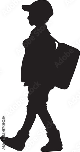 silhouette of a boy going to school 
