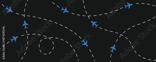 Airplane flight route pattern background illustrating global air travel paths. Modern aviation vector illustration suitable for travel, logistics, and transportation design.