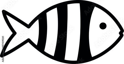 Simple hand drawn black and white striped fish illustration