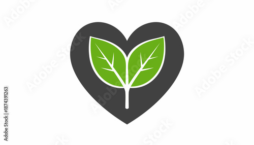 A heart-shaped symbol with green leaves inside, representing love and nature