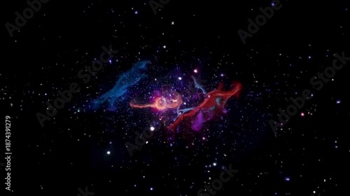 Animation of space nebula towards light loop Animation. Glowing galaxies and stars passing footage video background, Starry night sky motion video moving along the Milky Way
