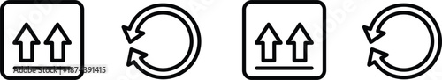 Professional black outline icon set featuring double up arrow upload symbols and circular refresh or repeat update arrows.