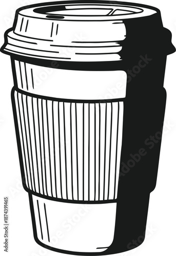 Hand drawn sketch of a disposable coffee cup with sleeve