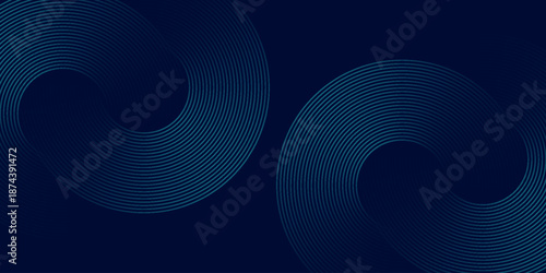 Abstract blue glowing geometric lines on dark blue background. Modern shiny blue circle lines pattern. Futuristic technology concept. Suit for cover, poster