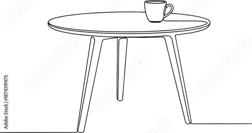Minimalist line drawing of a round side table with a mug