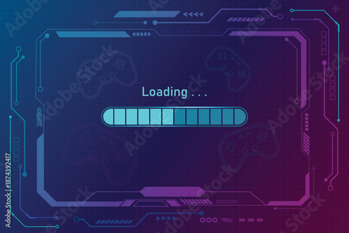 Loading bar on retro video game background, circuit technology background design. UI, HUD