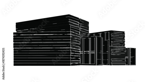 Stacks of wooden pallets on white background