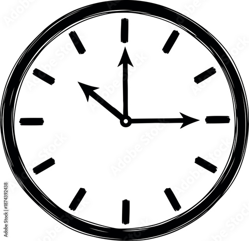 Simple hand drawn clock face showing ten past ten