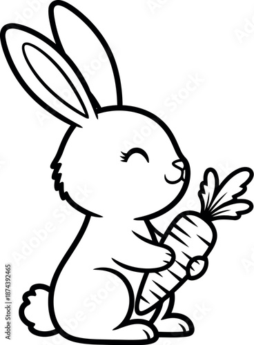 Cute cartoon bunny holding a delicious carrot illustration
