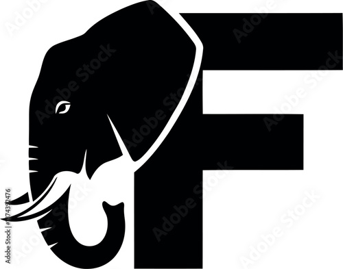 Stylized elephant head merged with bold black letter f logo