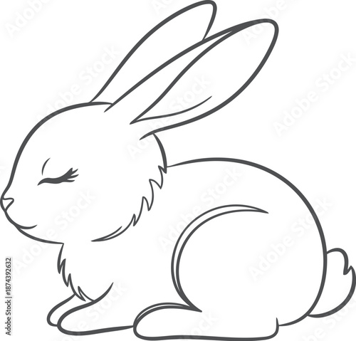 Simple sketch of a cute bunny rabbit sitting peacefully