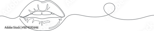 Minimalist line art of lips with a flowing ribbon