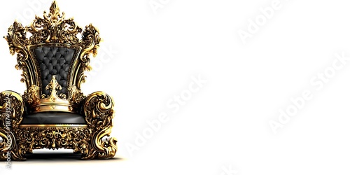 Designer royal king chair isolated on white backdrop modern aristocracy concept clean mood, Realistic Photo