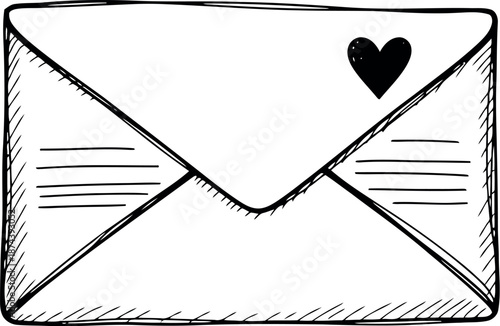 Hand drawn sketch of a sealed envelope with a heart