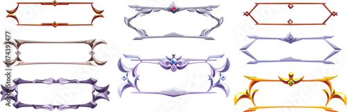 Shiny silver frames metallic for fantasy game character portraits vector