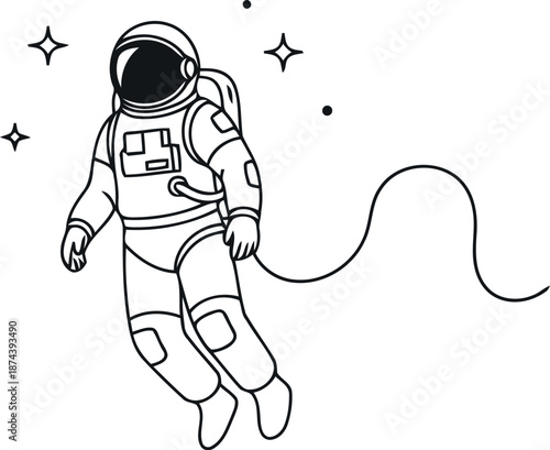 Minimalist astronaut floats among stars in outer space drawing