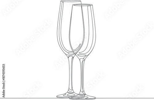 Elegant champagne flutes drawn with minimalist single line art