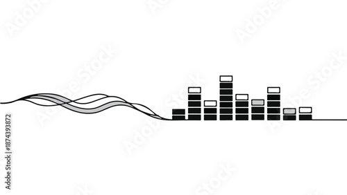 Minimalist graphic representation of sound waves and audio levels