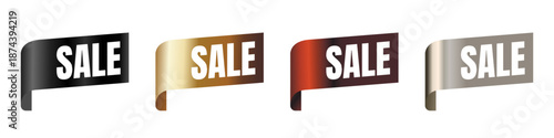 Sale tag sticker set, luxury black, gold, copper and silver ribbon labels