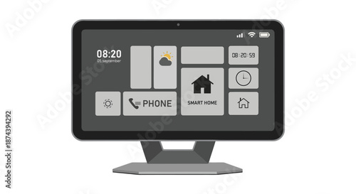 Smart home automation system displayed on a modern digital monitor screen interface