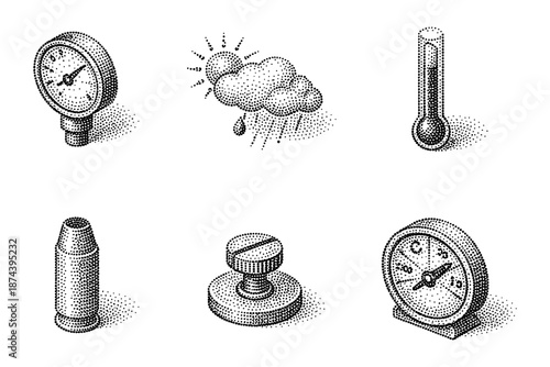 Vintage style dot elements: weather, thermometer, and instrument collection