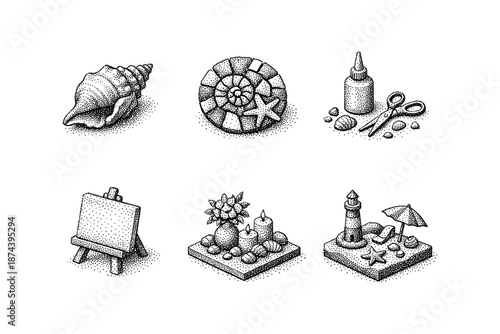 Stippled beach and craft elements set with nautical flair