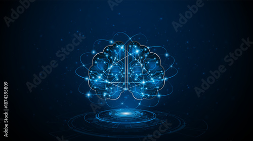 The concept of brain circuit technology. A circuit board of an artificial electronic neural network. Future digital learning.
