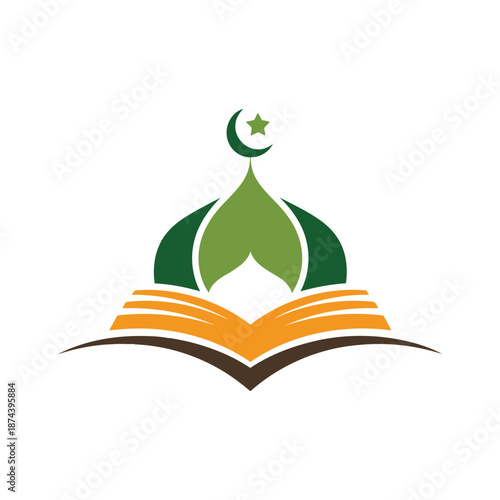 Vector of Islamic prayer book with dome and crescent moon, symbolizing religious knowledge and devotion