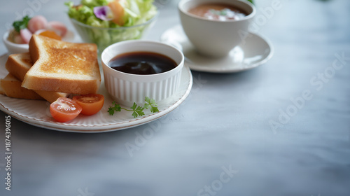 文字入れ用の余白がある朝食テーブルシーン
