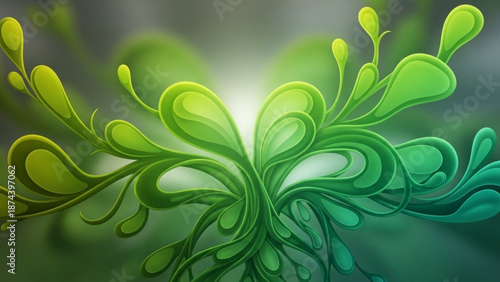 A vibrant green abstract floral vector graphic with swirling teardrop shapes and a bright center