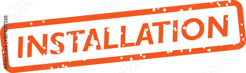 Orange rubber stamp text installation