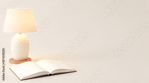 Cozy reading nook with a glowing lamp and open book