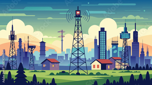 Modern cityscape with communication towers Vector