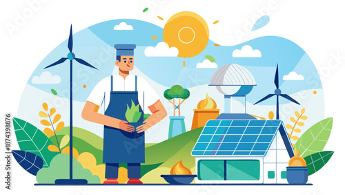 Sustainable living with renewable energy sources Vector
